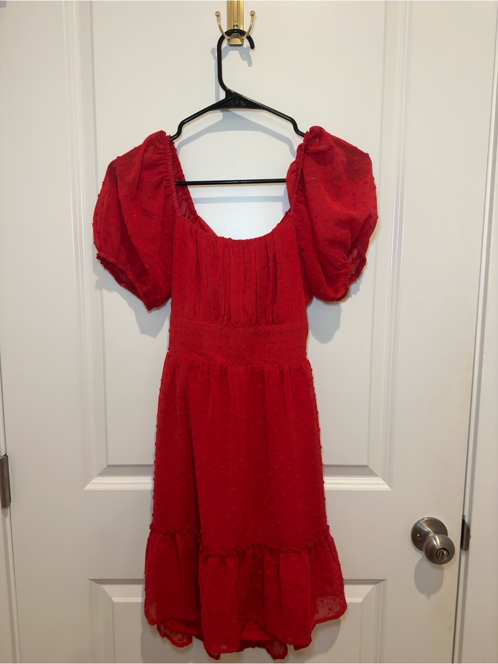 Altar'd State Red Textured Puff-Sleeve Dress